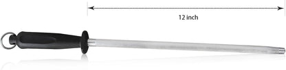 Professional Carbon Steel Black Knife Sharpening Steel, Black 12 Inch