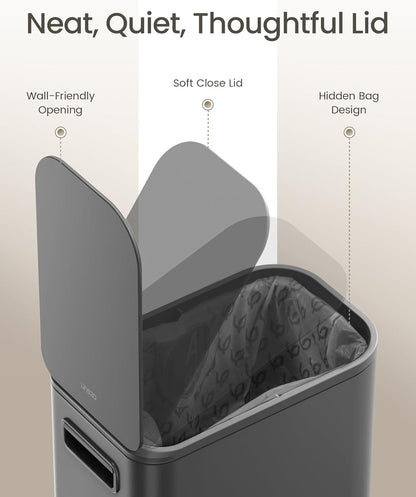 Cesun Small Bathroom Trash Can with Lid Soft Close, Step Pedal, 5 Liter / 1.3 Gallon Stainless Steel Garbage Can with Removable Inner Bucket, Waste Basket for Bathroom, Bedroom (Gray)