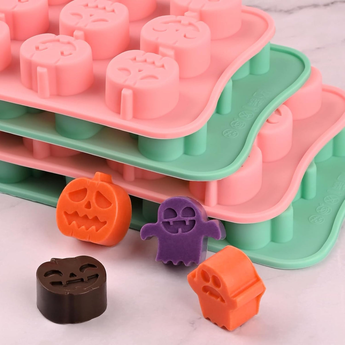 Actvty Halloween Candy Mold Silicone Chocolate Molds, 4 Packs Pumpkin Molds and Ghost Molds for Making Chocolate, Jelly, Gummy, Snack, Wax Melt