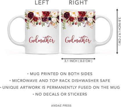 Andaz Press 11oz. Mother's Day Ceramic Coffee Tea Mug Gift, Fall Autumn Marsala Burgundy Flowers Roses Florals, Godmother, 1-Pack, Includes Gift Box, Birthday Christmas Gift Ideas