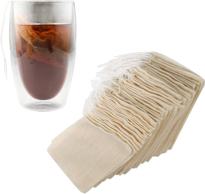 Tea Filter Bags, 50 Pack Empty Reusable Cotton Tea Bag for Loose Leaf Tea