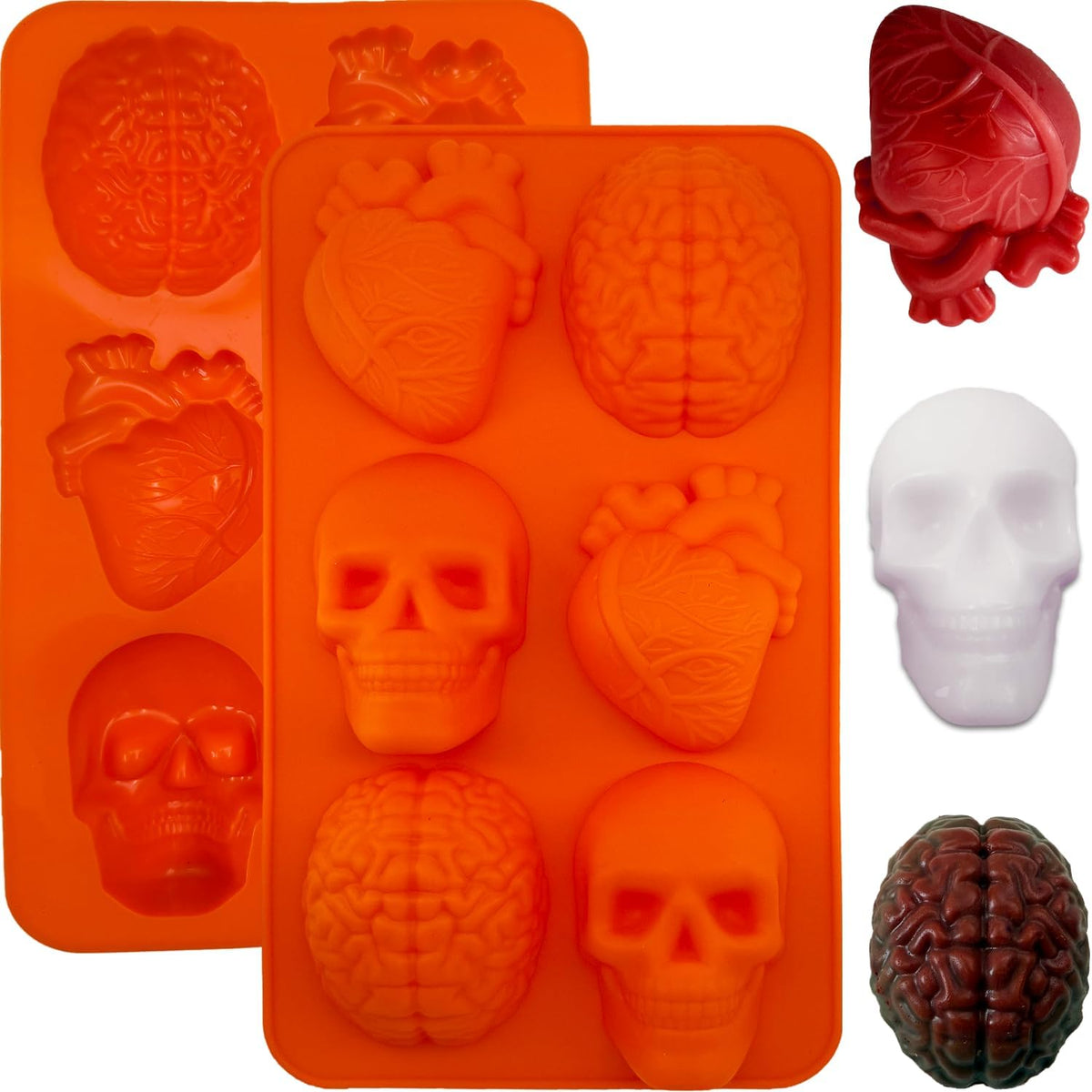 2 Pack Brain Heart Skull Cake Mold, 3D Human Organ Brain Jello Mold Halloween Silicone Molds Heart Skull Brain Chocolate Mold for Halloween Baking