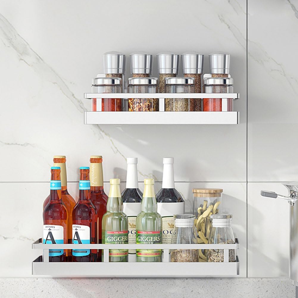 2PCS Kitchen Spice Rack, SUS304 Stainless steel Wall Mount Storage Rack, Seasoning Container, 19.7Inch Spice Organizer, Kitchen Seasoning Hanging Rack, Bathroom Shelf for Storing Toiletries