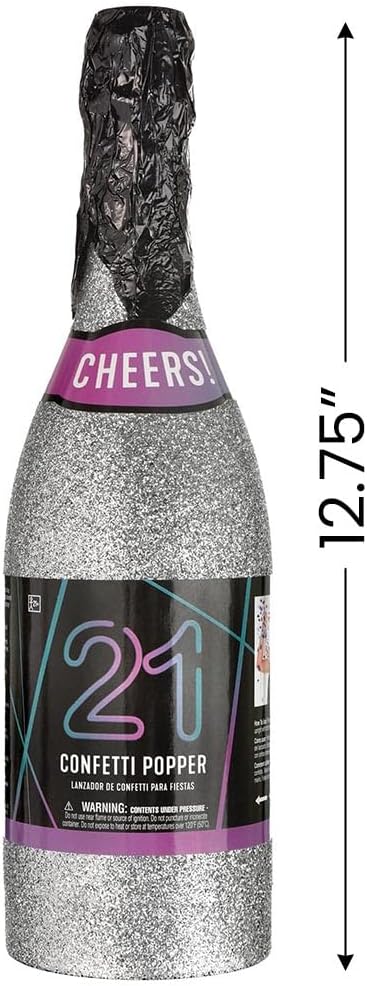 Finally 21 Confetti Bottle Popper - 12.75” (Pack of 1) - Multicolor Foil & Tissue - Celebration Pop for Milestone Birthday
