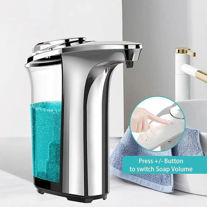 Automatic Soap Dispenser, Touchless Dish Soap Dispenser 17oz/500ml with USB Rechargeable Battery Infrared Sensor, 5 Adjustable Soap Levels, Liquid Hand Soap Dispenser (Silver, 17oz/500ml)