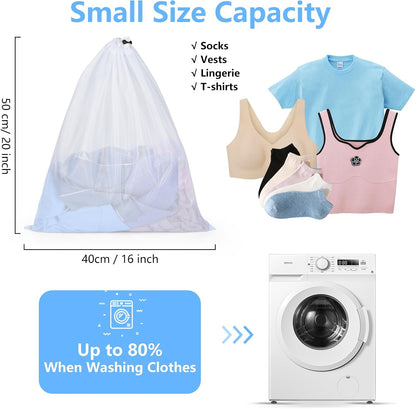 OTraki 16 x20 Inch Small Laundry Bags 2PCS Fine Mesh Washing Bag Drawstring Dirty Clothes Machine Washable Delicates Bra Lingerie Socks Toy Garment Bag for Home Travel Dorm White