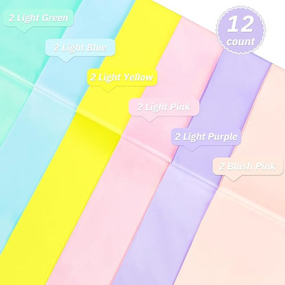 12 Pack Pastel Color Tablecloths, Pastel Plastic Table Cloths for Parties, 6 Color Pastel Party Decorations Set for Girls Birthday, Unicorn and Ice Cream, Baby Shower, Wedding Party, 54 x 108 Inch…