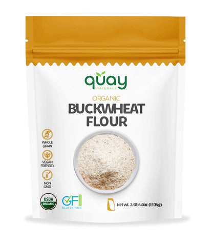 Quay Naturals Organic Buckwheat Flour, 2.5lbs | Gluten-Free, Non-GMO, Vegan | USA Grown, Stone-Ground | Rich Nutty Flavor | Buckwheat Groats