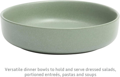 Gibson Elite Pasco 16 Piece (Service for 4) Plates and Bowls Double Bowl Reactive Glaze Dishes Stoneware Ceramic Dinnerware Set - Green