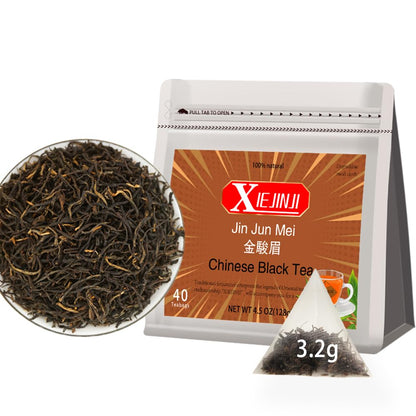 Xiejinji Golden Monkey Tea - Chinese Black Tea - Jinjunmei - Premium Bud Tea - Eco-Conscious Tea Bags - 3.2g x 40 Count - Repeated Brewing