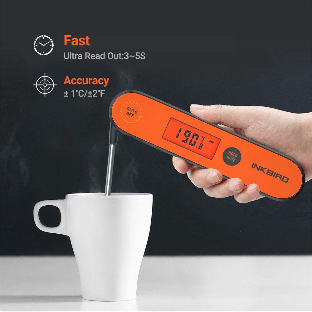 Inkbird Instant Read Meat Thermometer IHT-1P, Digital Waterproof Rechargeable Food Thermometer with Calibration, Magnet, Backlight for Cooking, Grill