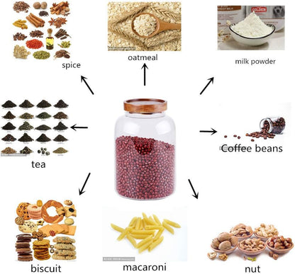 Large Glass Food Canisters, 66 FL OZ(1950ml) Kitchen Serving Stoarge Container with Airtight Acacia Lids, Cereal Dispenser Jars for Spaghetti Pasta, Powder, Spice, Tea, Coffee(7.6inch high)