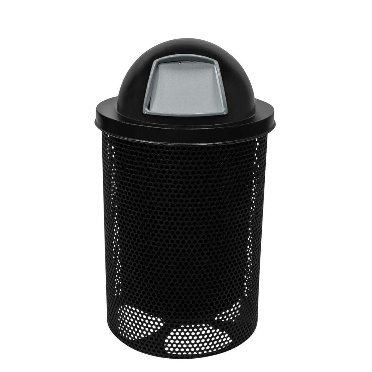 COATEDOUTDOORFURNITURE RDT-P-TXTBLK Heavy Duty Round Trash Receptacle with Dome Top, Liner Included, 32 Gallon, Textured Black, Made in America