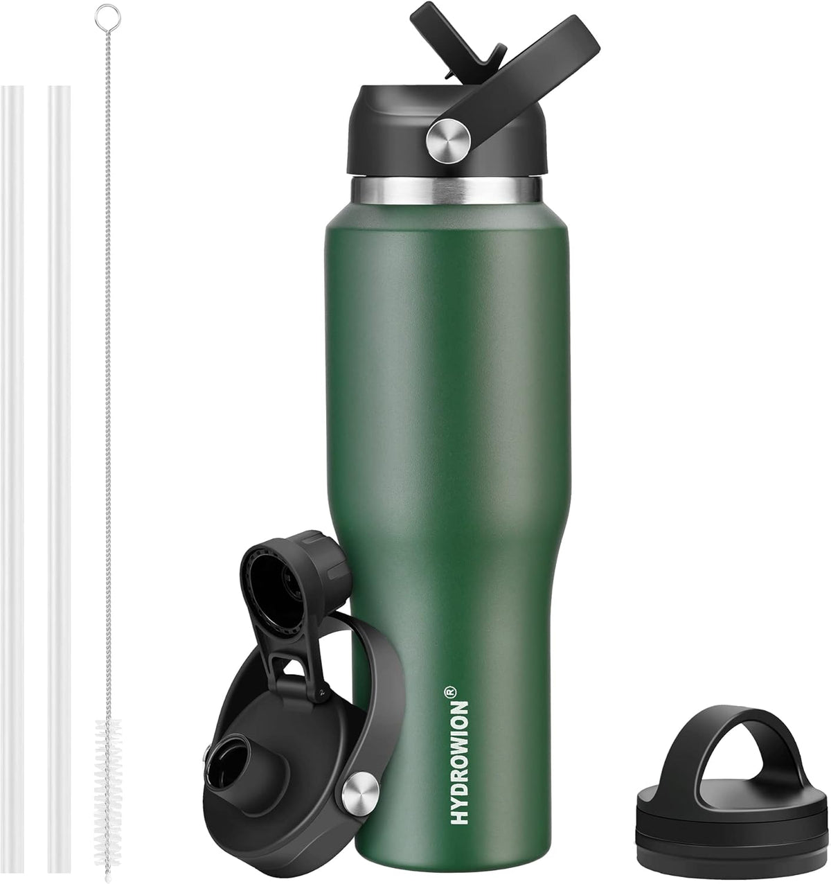 Hydrowion Water Bottle Insulated,32oz Water Bottles Straw Lid, Spout Lid and Flex Cap, Tumbler Flask (Cold for 48 Hrs, Hot for 24 Hrs)