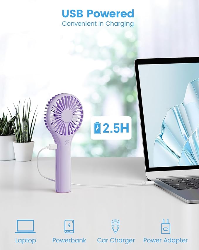 Edvision Portable Mini Fan - Powerful Personal Handheld Fan with 3 Speeds, Cute and Small, USB Rechargeable for Travel/Lash/Makeup/Outdoor/Home,Purple