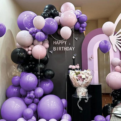 Purple and Black Balloons Garland Arch Kit, 151Pcs Latex Balloons Different Sizes 18 12 10 5 inch for Birthday, Graduation, Baby Shower, Wedding, Retirement, Halloween Party Decoration