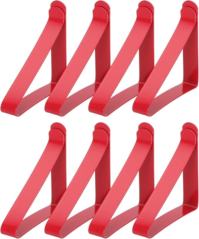 uxcell 8 Pack Tablecloth Clips, Stainless Steel Table Cloth Cover Clamps, 2.56" x 2.68" Windproof Holder Clips for Home Party Picnic Wedding Camping Dining Tables, Red