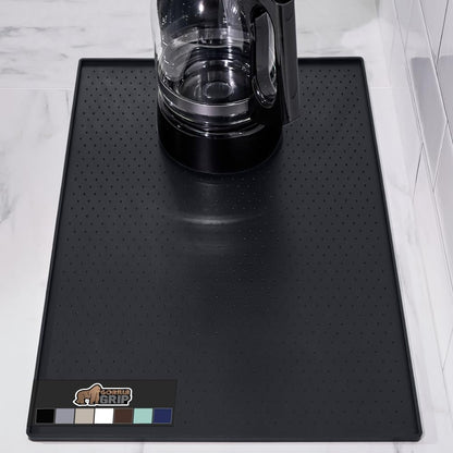 GORILLA GRIP Silicone Coffee Mat, Espresso Drink Bar Station Accessories, Use Under Machine, Waterproof Heat Resistant Multi-Use Dish Drying Mats, Stays in Place, Kitchen Home Decor, 11.5x18.5, Black
