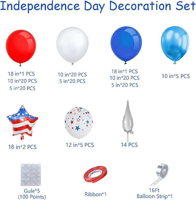 151pcs Red White and Blue Balloon Garland Arch Kit Patriotic Decorations with Exploding Star Balloons for Graduation Party Supplies Nautical Party Veterans Memorial Day 4th of July Baseball Party