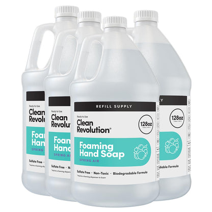 Clean Revolution Foaming Hand Soap Refill Supply Container, Ready to Use Formula, Gluten Free, Spring Air Fragrance, 128 Fl. Oz, 4 Pack