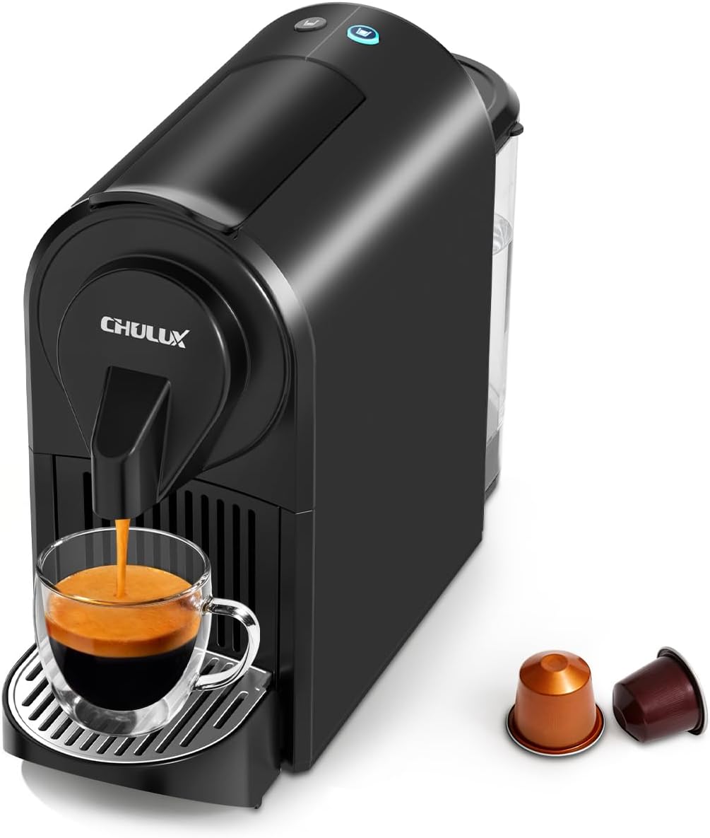 CHULUX Bafè-Pro Single Serve Espresso Machine for Nes Original Pods, Black | 1400W Rapid Heating, Espresso Lungo Buttons, Used Capsule Drawer, Auto-Eject System, 24oz Removable Reservoir, Mini Footprint