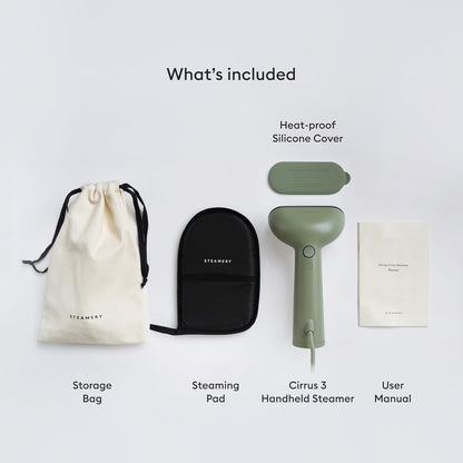 Steamery Handheld Clothes Steamer Cirrus 3, 1200W, US Plug, Heated Ironing Plate, Fast Heat Up, Garment Wrinkle Remover, Green