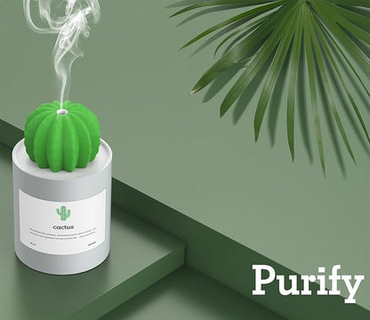 USB Cool Mist Humidifier, AmuseNd Mini Size Cactus Humidifier for Bedroom Home Office Car 280ml 50ml/h with Timed auto shutdown