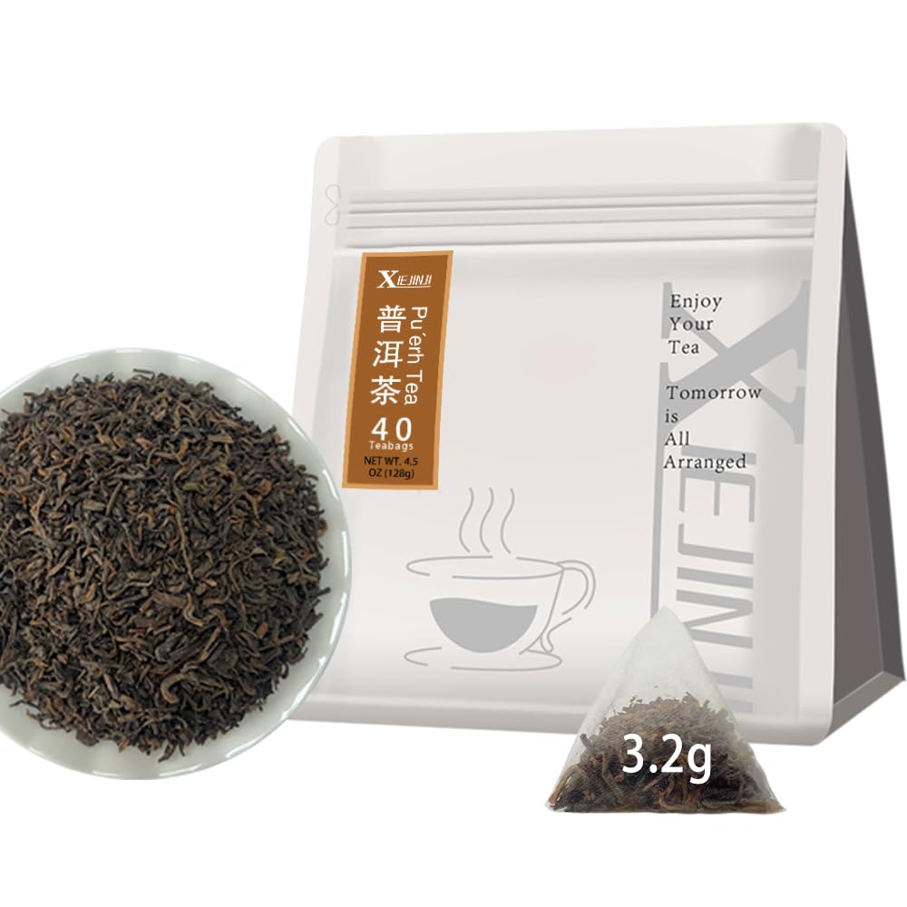 Xiejinji Premium Puerh Tea - Eco-Conscious Black Tea Bags - Resealable Bag - Fully Fermented Tea Buds with Aged Aroma - Rich & Smooth - 40 * 3.2g