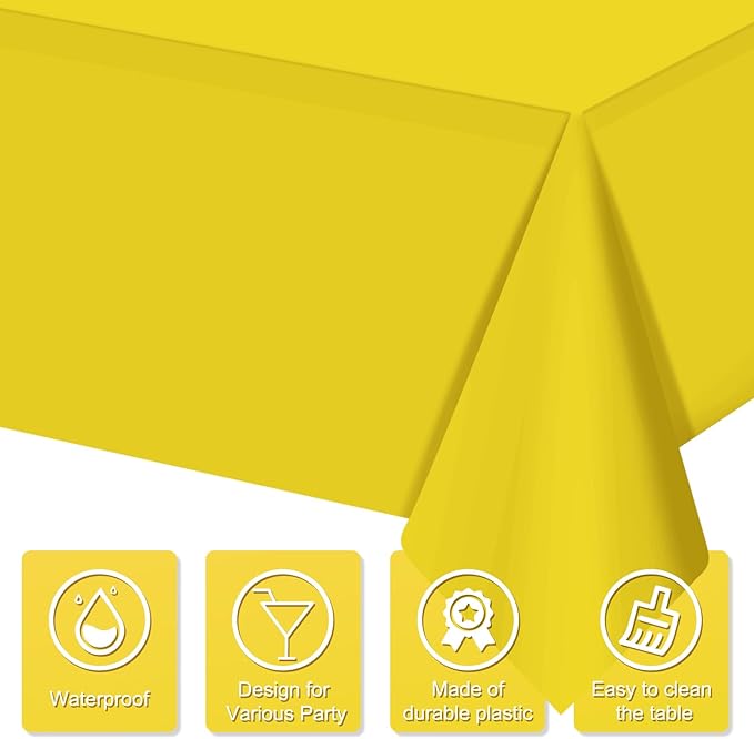 16Pack Yellow Plastic Tablecloth for Rectangle Tables, Premium Decorative Yellow Disposable Table Cloths for Parties, Rectangle Party Table Cover for Birthday Wedding Baby Shower Festivals, 54x108Inch