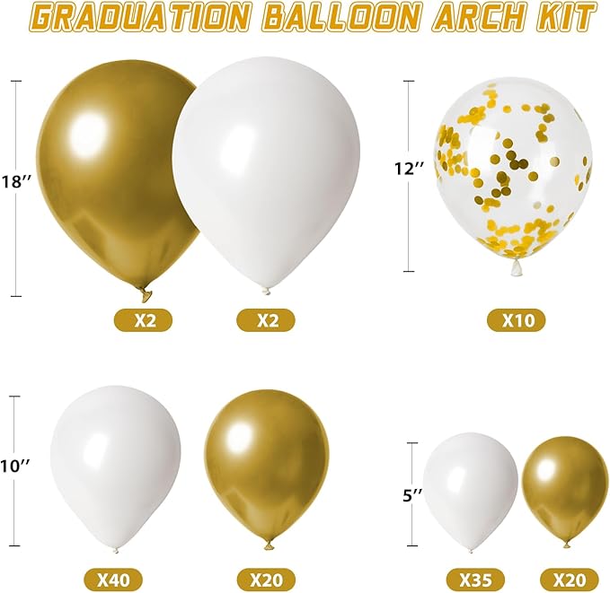 Graduation Decorations 2026 Graduation Party Decorations Set of 4 Boxes with 129pcs Balloons Arch Garland Kit Party Supplies for Any Grades White