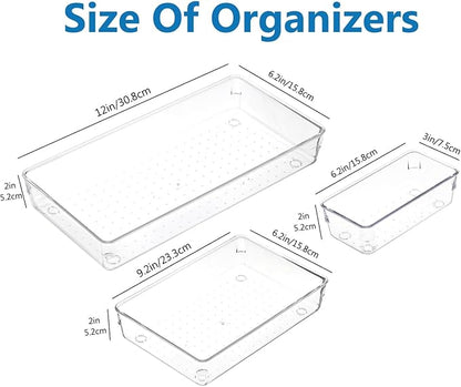 3 PCS Large Drawer Organizer, 3Sizes Plastic Versatile Desk Drawer Organizer Trays with Non-Slip Silicone Pads, Storage Bins for Makeup, Office, Kitchen Gadgets Utensils, Bedroom, Tools, Bathroom