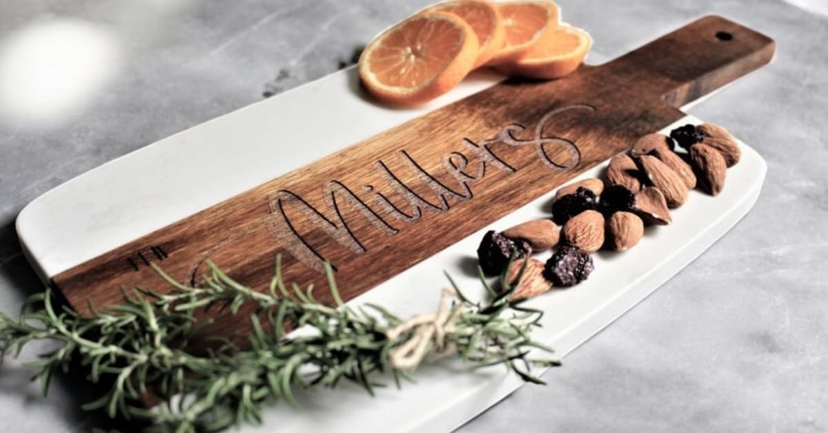 Personalized Marble and Wood Cutting Board Custom Cutting Board Charcuterie Board Christmas Anniversary Wedding Gift Bridal Shower Gift Engagement