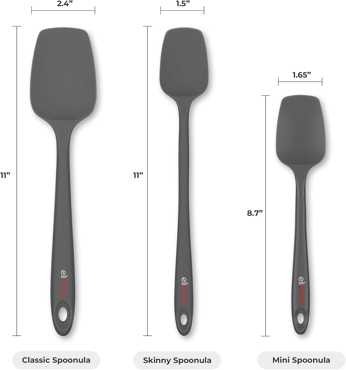 Elihome Classic Silicone Spoonula - Non-Stick Heat Resistant Silicone Scraper Spatula for Mixing, Serving, Scraping, Stirring, and More - 11 Inch
