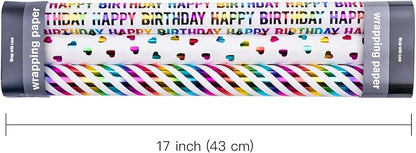WRAPAHOLIC Heart Wrapping Paper Roll - Mini Roll - 3 Rolls - 17 inch x 120 inch Per roll - Colorful Foil Birthday Wrapping Paper for Valentine's Day, Kids Girls Birthday, Baby Shower