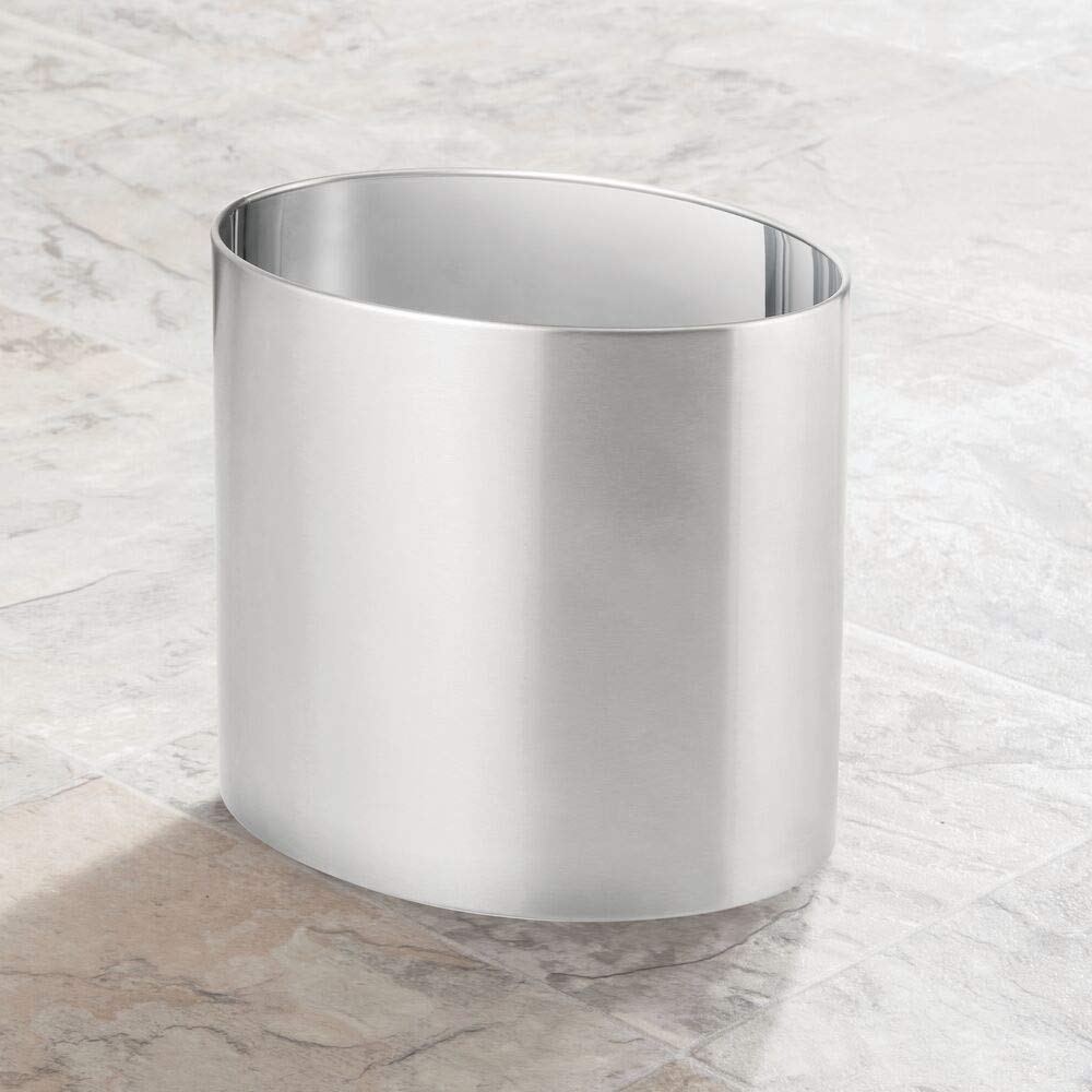 mDesign Stainless Steel Metal Oval Trash Can, 7.9 Liter/2.09 Gallon Wastebasket, Garbage Basket Bin for Bathroom, Bedroom, Kitchen, Office, Holds Waste and Recycle, Mirri Collection, Brushed/Chrome