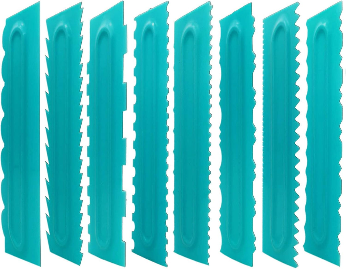 Cake Scraper set of 8 Pack Cake Edge Tools Decorating Icing Smoother Comb,Plastic Sawtooth Decorating Mousse Butter Cream Polisher-16 Design