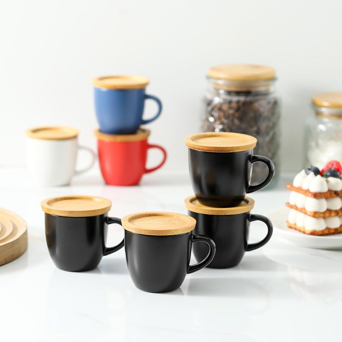 Hasense 4 OZ Espresso Cups and Saucers Set of 6, Demitasse Cups with Handle for Latte, Cappuccino, Cafe Mocha and Tea