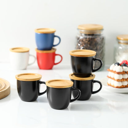 Hasense 4 OZ Espresso Cups and Saucers Set of 6, Demitasse Cups with Handle for Latte, Cappuccino, Cafe Mocha and Tea