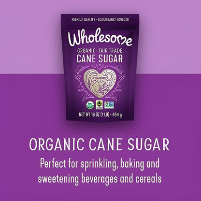 Wholesome Sweeteners 16-Ounce Organic Cane Sugar, Fair Trade, Non GMO, Gluten Free, Pure & Vegan, for Baking and Sweetening, 1 Pack