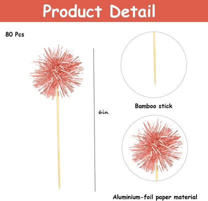 80 Pcs Firework Cupcake Topper Rose Gold Graduation Cake Decorations Foil Frill Toothpicks for Party Decoration, Cake Toppers, Picnics, Bar, Birthday