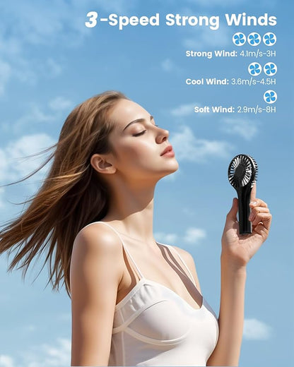Edvision Portable Mini Fan - Powerful Personal Handheld Fan with 3 Speeds, Cute and Small, USB Rechargeable for Travel/Lash/Makeup/Outdoor/Home,Black