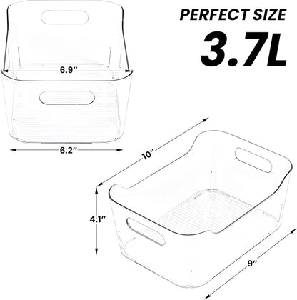 CiWiVOKi 12 Pack Clear Plastic Storage Bins, Acrylic Organizer and Containers with Handle for Pantry, Cabinet, Closet, Refrigerator, Freezer, Bathroom, Kitchen Under Sink Storage