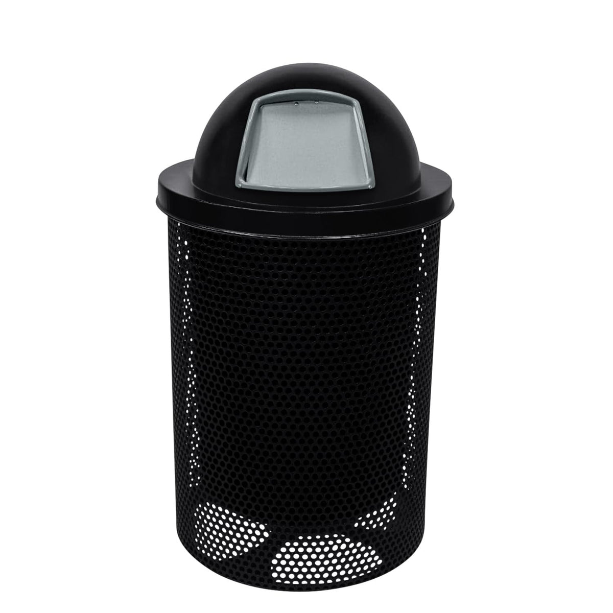 COATEDOUTDOORFURNITURE RDT-P-BLK Heavy Duty Round Trash Receptacle with Dome Top, Liner Included, 32 Gallon, Black, Made in America