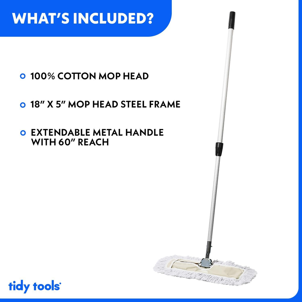 Commercial Dust Mop – 18 Inch Floor Sweeper for Hardwood, Reusable Cotton Mop Head, Extendable Handle, Dry Mop for Floor Cleaning & Janitorial Supplies