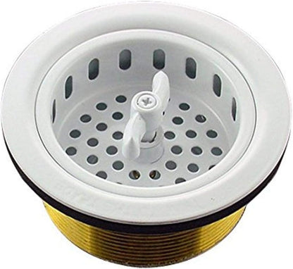 Mr. Scrappy 3.5" Sink Drain Assembly with Twist Lock Basket Strainer, Solid Brass, White