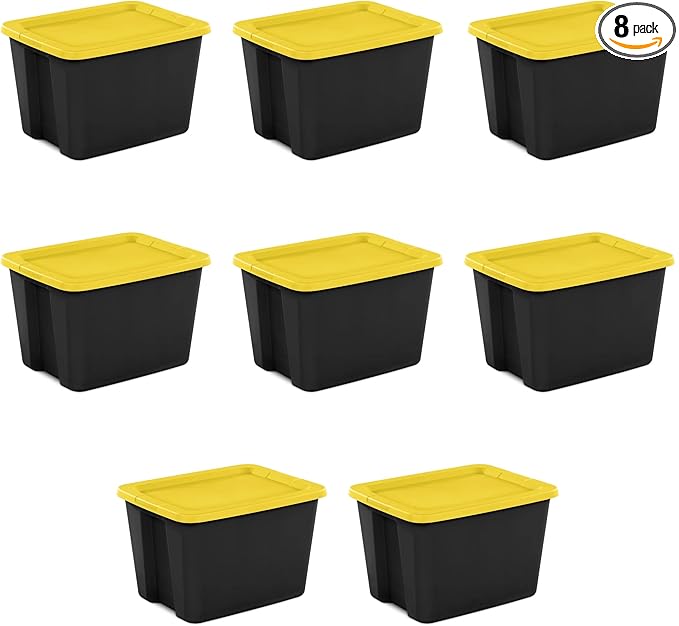 18 Gallon Plastic Storage Bin with Secure Snap Lid (Pack of 8) - Stackable Organizer Tote with Handles- Perfect for Closet, Dorm & Home Organization (yellow, (8 Pack) 18-Gallon)