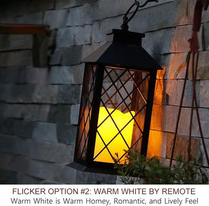 2-Pack 13.5" Candle Lanterns Outdoor Waterproof Decorative Lights with Timer Remote - Decorative Indoor LED Lanterns Battery Operated - Cool White Vintage Lantern Outdoor
