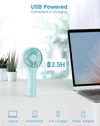 Edvision Portable Mini Fan - Powerful Personal Handheld Fan with 3 Speeds, Cute and Small, USB Rechargeable for Travel/Lash/Makeup/Outdoor/Home, Blue