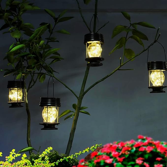 pearlstar Solar Lanterns Outdoor Hanging Solar Lights, 2PK Table Lamps with Retro Design, Garden Lantern Vintage Design for Landscape Yard Table Pathway Beach Decoration