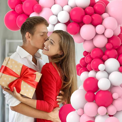 Hot Pink White Balloon Garland Arch Kit, 122PCS Rose Red White Light Pink Balloons for Girl Birthday Wedding Anniversary Bachelorette Engagement Mean Girls Party Decoraion…